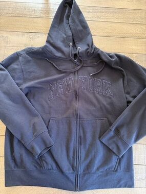 Men's Navy "New York" Zip-Up Hoodie Sweater by New York Popular Size XL